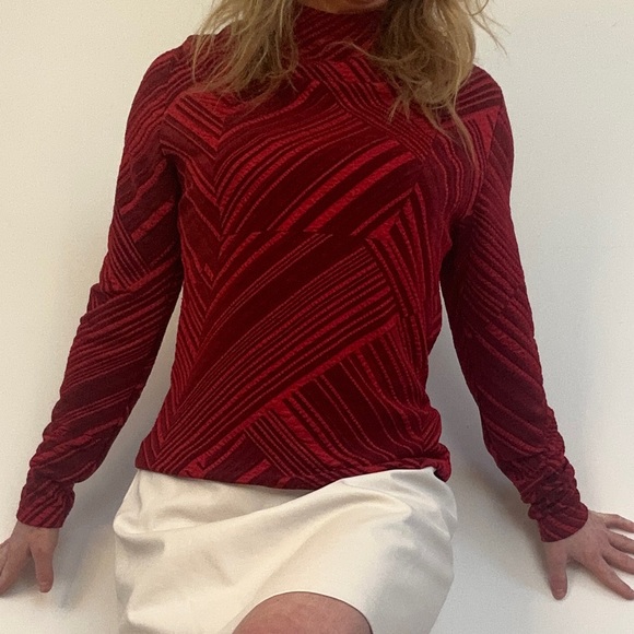 Vintage 1970s red Donna mockneck long-sleeve top size XL - Picture 5 of 8